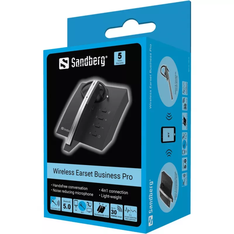 Sandberg Wireless Earset Business Pro, Kabellos, Büro/Callcenter, 20 - 20000 Hz, 107 g, Headset, Schwarz, Grau