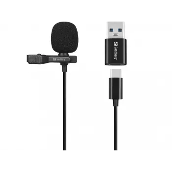 Sandberg Streamer USB Clip-Mikrofon, Lavalier-/Ansteckmikrofon, -38 dB, 50 - 18000 Hz, 16 Bit, 48 kHz, 84 dB