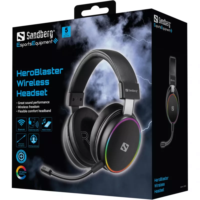Sandberg HeroBlaster kabelloses Headset, Kabelgebunden & Kabellos, 20 - 20000 Hz, Gaming, 300 g, Headset, Schwarz