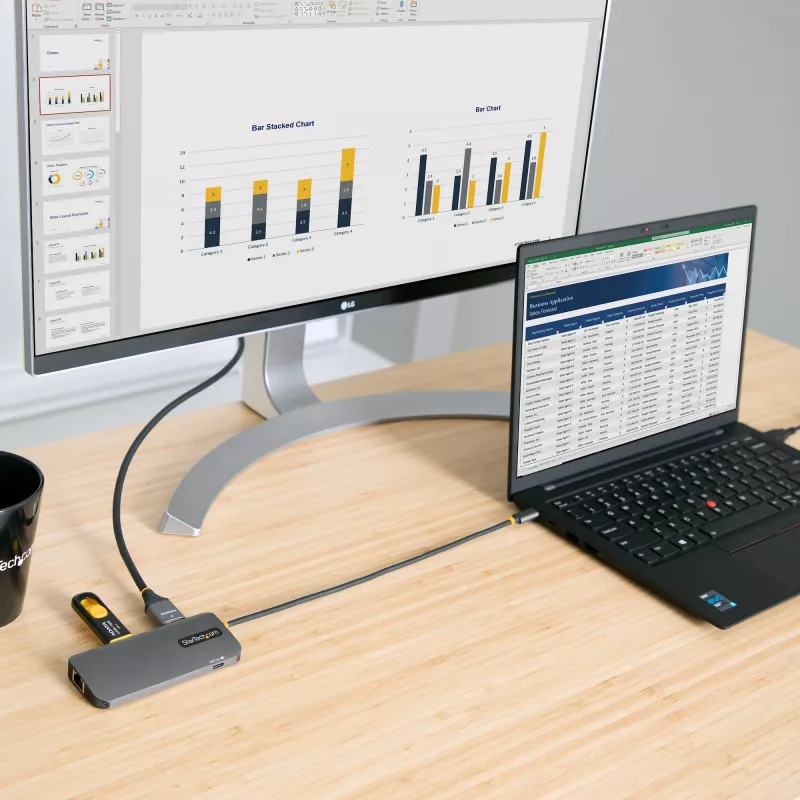 StarTech.com USB-C-Multiport-Adapter, 4K 60Hz HDMI-Video, 3-Port-5Gbps-USB-Hub, 100W Power Delivery Pass-Through, GbE, 30 cm Kabel, Mini-Reisedock, Laptop-Dockingstation