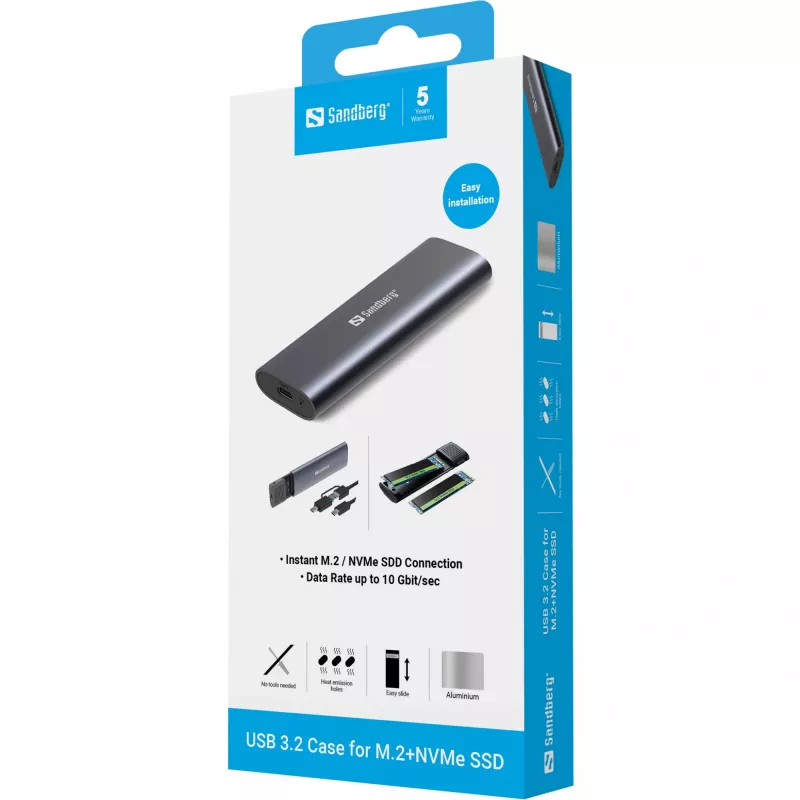 Sandberg USB 3.2 Gehäuse für M.2+NVMe SSD
