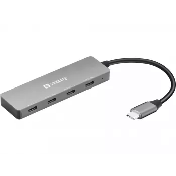Sandberg USB-C auf 4 x USB-C Hub, USB 3.2 Gen 1 (3.1 Gen 1) Type-C, USB 3.2 Gen 1 (3.1 Gen 1) Type-C, 10000 Mbit/s, Grau, Aluminium, 0,15 m