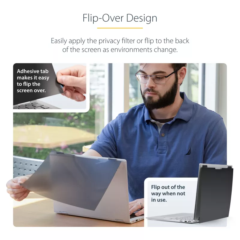 StarTech.com 14 Zoll 16:10 Flip-Over-Blickschutzfolie mit Touch, blendfreier Sichtschutzfilter, Laptop-Monitor-Displayschutz mit 51 % Blaulichtreduzierung