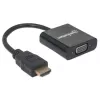 Manhattan HDMI-zu-VGA-Konverterkabel, 1080p, 30 cm, Stecker auf Buchse, Micro-USB-Stromeingang für zusätzliche Stromversorgung bei Bedarf, Schwarz, drei Jahre Garantie, entspricht HD2VGAE2.