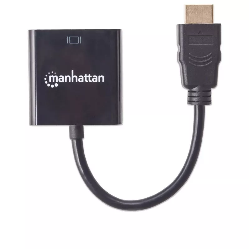 Manhattan HDMI-zu-VGA-Konverterkabel, 1080p, 30 cm, Stecker auf Buchse, Micro-USB-Stromeingang für zusätzliche Stromversorgung bei Bedarf, Schwarz, drei Jahre Garantie, entspricht HD2VGAE2.