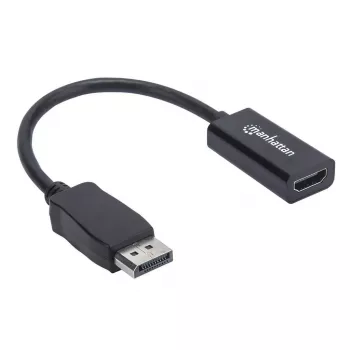 Manhattan DisplayPort 1.1 zu HDMI Adapterkabel, 1080p@60Hz, Stecker auf Buchse, Schwarz, Kabel 15cm, DP mit Verriegelung, nicht bidirektional, drei Jahre Garantie, entspricht DP2HDMI