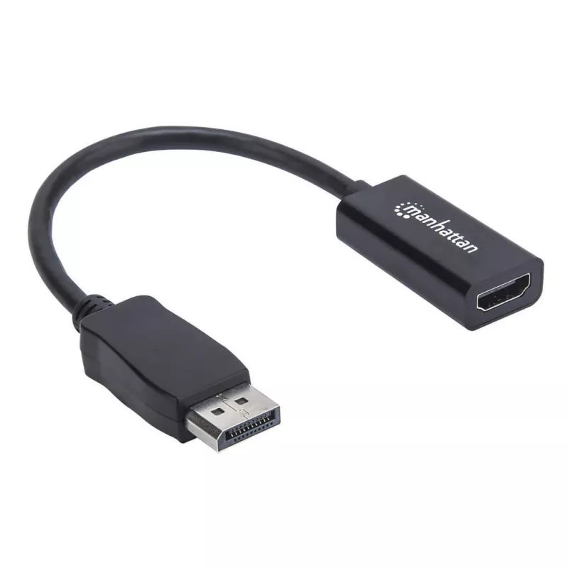 Manhattan DisplayPort 1.1 zu HDMI Adapterkabel, 1080p@60Hz, Stecker auf Buchse, Schwarz, Kabel 15cm, DP mit Verriegelung, nicht bidirektional, drei Jahre Garantie, entspricht DP2HDMI