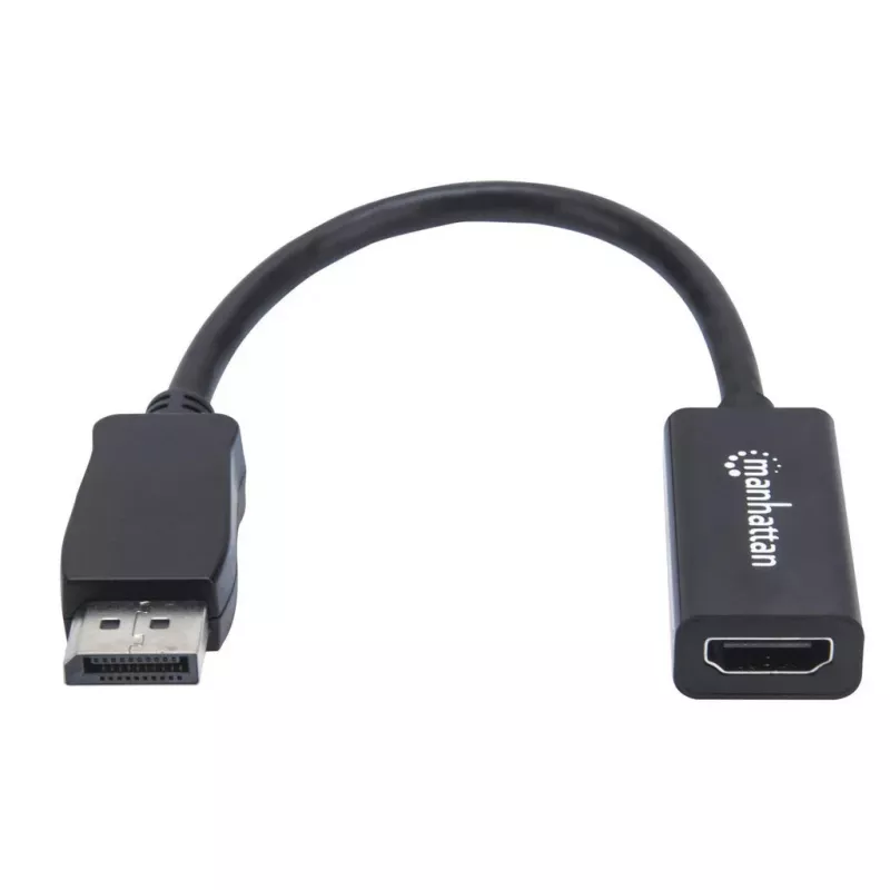 Manhattan DisplayPort 1.1 zu HDMI Adapterkabel, 1080p@60Hz, Stecker auf Buchse, Schwarz, Kabel 15cm, DP mit Verriegelung, nicht bidirektional, drei Jahre Garantie, entspricht DP2HDMI