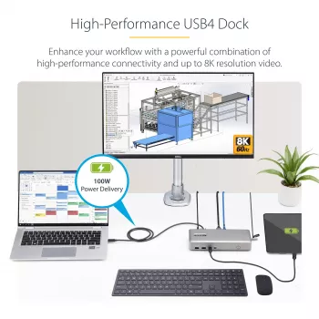 StarTech.com Dual-Monitor USB4 Dockingstation, Dual 4K 120Hz oder Single 8K 60Hz HDMI, 100W Laptop-Ladung, 2,5GbE, USB-C Multi-Monitor Dock, treiberlos