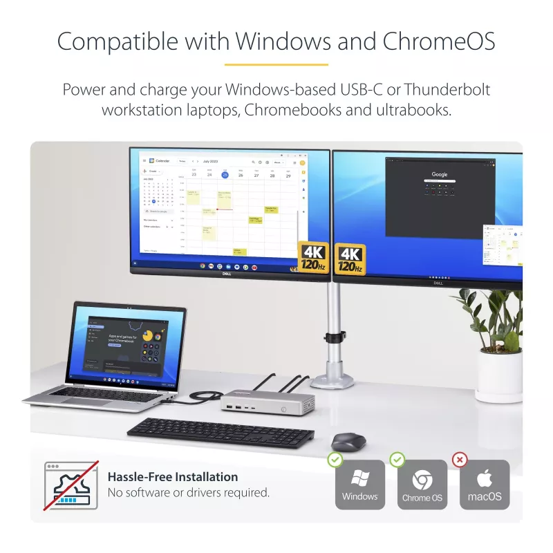 StarTech.com Dual-Monitor USB4 Dockingstation, Dual 4K 120Hz oder Single 8K 60Hz HDMI, 100W Laptop-Ladung, 2,5GbE, USB-C Multi-Monitor Dock, treiberlos