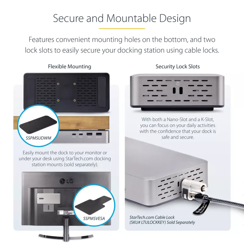 StarTech.com Dual-Monitor USB4 Dockingstation, Dual 4K 120Hz oder Single 8K 60Hz HDMI, 100W Laptop-Ladung, 2,5GbE, USB-C Multi-Monitor Dock, treiberlos