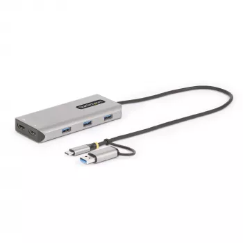 StarTech.com USB-C Multiport-Adapter mit angebrachtem USB-C-auf-USB-A-Dongle, Dual HDMI (4K30Hz/1080p60Hz), 3x USB-A 5Gbps, Mini Travel Dock, Laptop-Dockingstation, 1,3ft/40cm Kabel