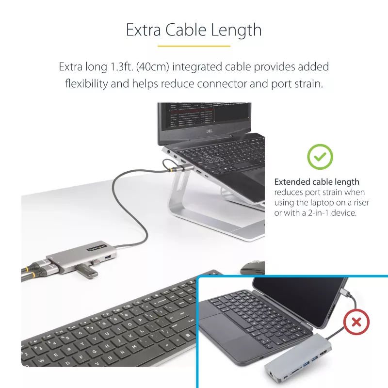 StarTech.com USB-C Multiport-Adapter mit angebrachtem USB-C-auf-USB-A-Dongle, Dual HDMI (4K30Hz/1080p60Hz), 3x USB-A 5Gbps, Mini Travel Dock, Laptop-Dockingstation, 1,3ft/40cm Kabel