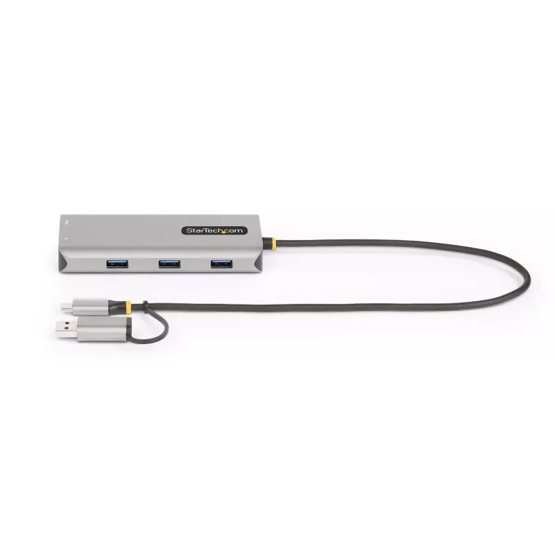 StarTech.com USB-C Multiport-Adapter mit angebrachtem USB-C-auf-USB-A-Dongle, Dual HDMI (4K30Hz/1080p60Hz), 3x USB-A 5Gbps, Mini Travel Dock, Laptop-Dockingstation, 1,3ft/40cm Kabel