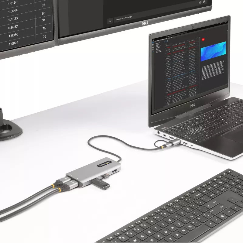 StarTech.com USB-C Multiport-Adapter mit angebrachtem USB-C-auf-USB-A-Dongle, Dual HDMI (4K30Hz/1080p60Hz), 3x USB-A 5Gbps, Mini Travel Dock, Laptop-Dockingstation, 1,3ft/40cm Kabel
