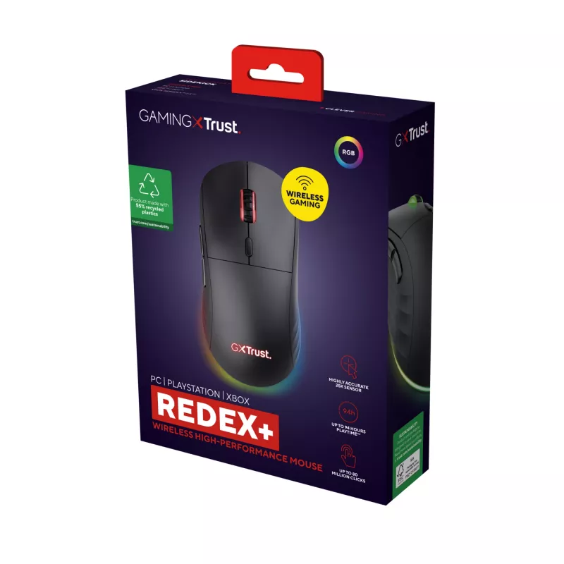 Trust GXT 927 Redex+ Maus Gaming Rechtshänder RF Wireless + USB Typ-A Laser 25600 DPI