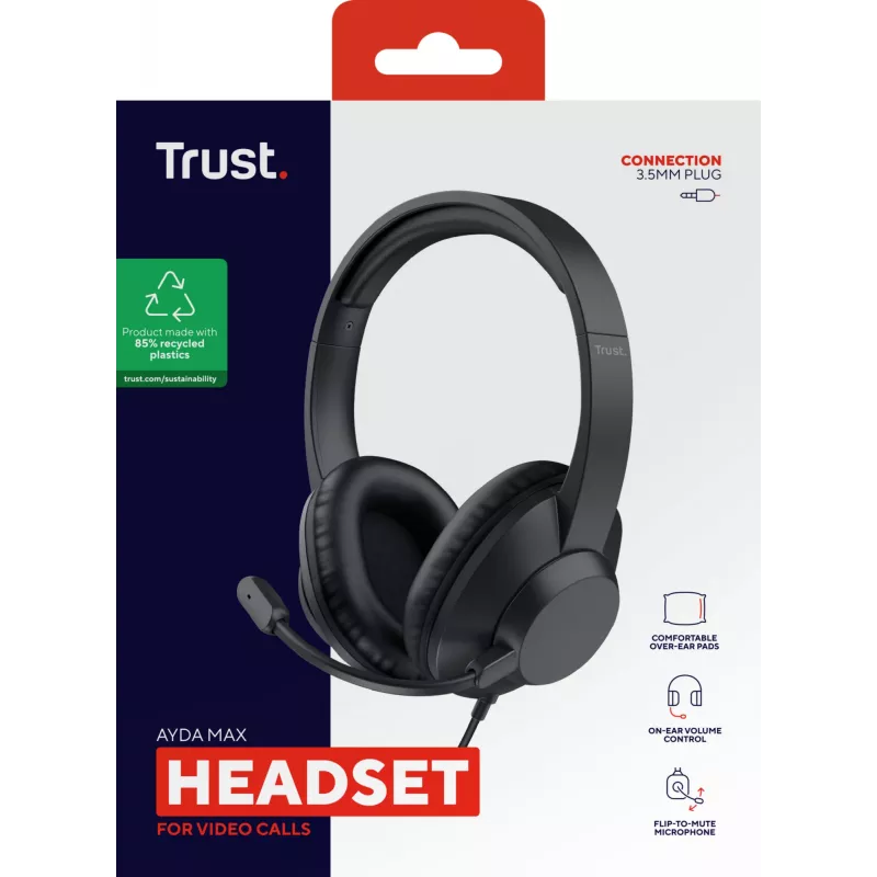 Trust Ayda Max Headset Kabelgebunden Head-Band Büro/Callcenter Schwarz