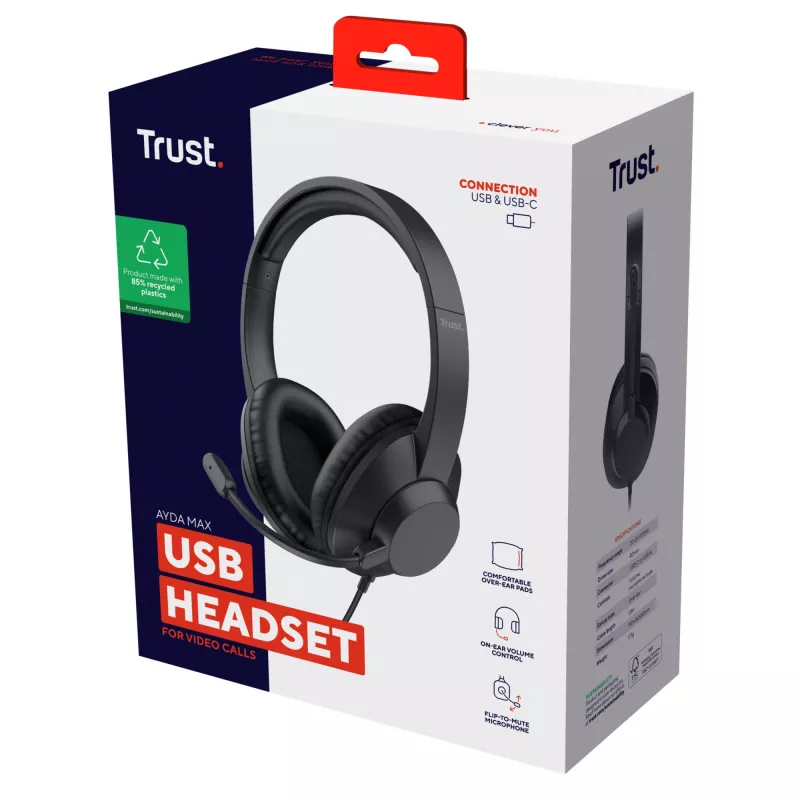 Trust Ayda Max USB Headset Kabelgebunden Head-Band Office/Call Center USB Typ-C / USB Typ-A Schwarz