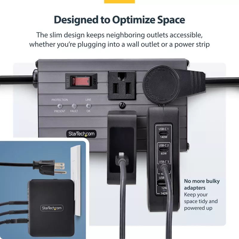 StarTech.com 140W USB-C-Wandladegerät, 3x USB-C/1x USB-A, PD 3.1 Internationales GaN-Netzteil für MacBook/Dell XPS/Inspiron