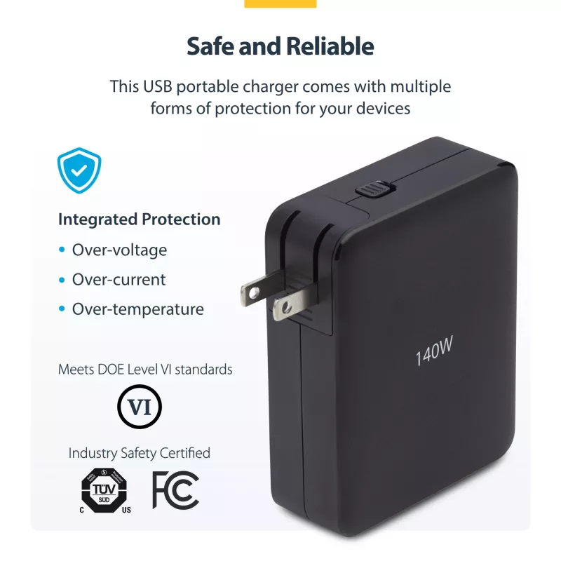 StarTech.com 140W USB-C-Wandladegerät, 3x USB-C/1x USB-A, PD 3.1 Internationales GaN-Netzteil für MacBook/Dell XPS/Inspiron