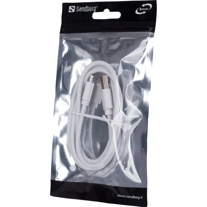 Sandberg MicroUSB Sync/Charge 1m SAVER, 1 m, Micro-USB A, USB A, Weiß