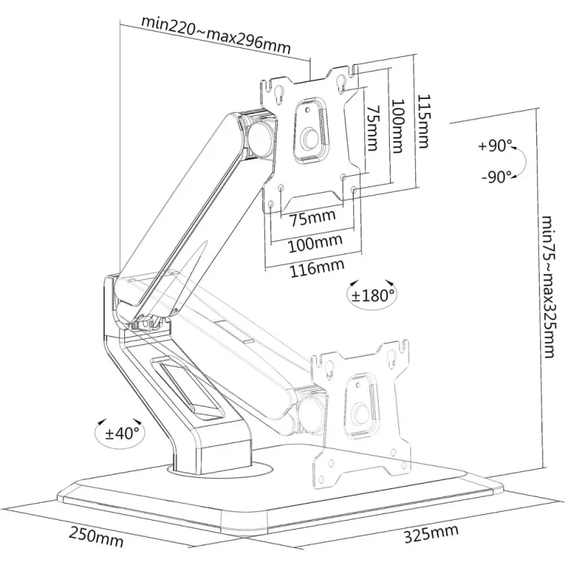 Techly ICA-LCD 35TS Monitorhalterung/-ständer 81,3 cm (32 Zoll) Schreibtisch Schwarz