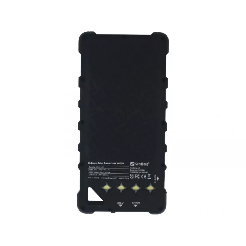 Sandberg Outdoor Solar Powerbank 16000, 16000 mAh, Lithium-Ionen (Li-Ion), Schwarz