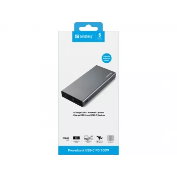 Sandberg Powerbank USB-C PD 100W 20000, 20000 mAh, Lithium-Ion (Li-Ion), Quick Charge 3.0, 100 W, Grau