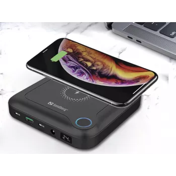 Sandberg All-in1 Laptop Powerbank 24000, 24000 mAh, Quick Charge 2.0, Kabelloses Laden, Schwarz