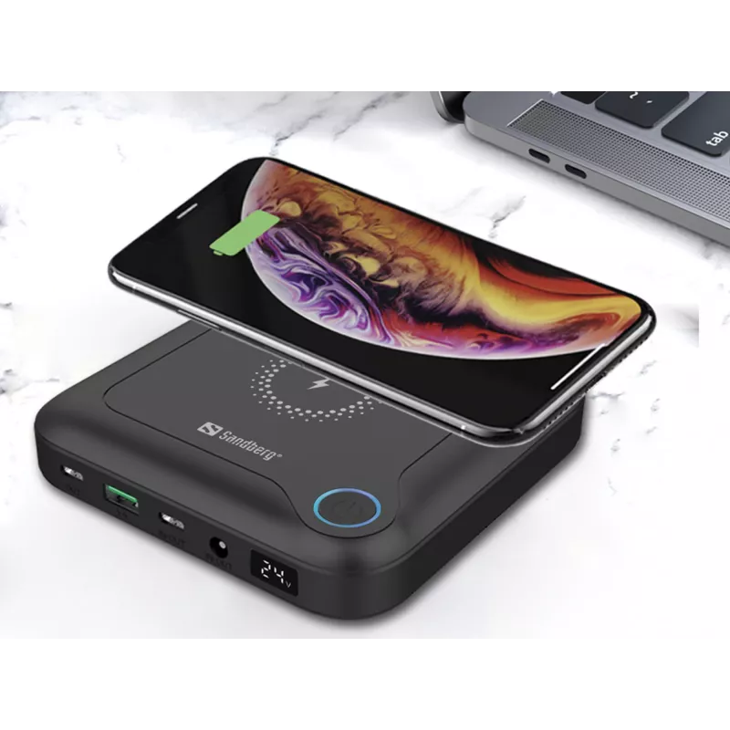Sandberg All-in1 Laptop Powerbank 24000, 24000 mAh, Quick Charge 2.0, Kabelloses Laden, Schwarz