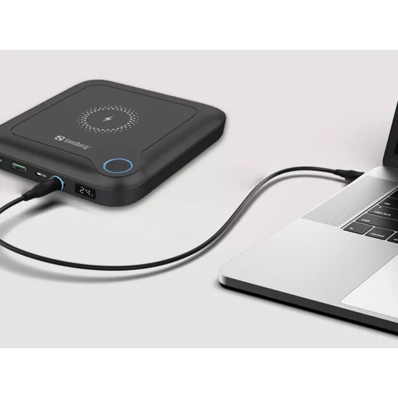 Sandberg All-in1 Laptop Powerbank 24000, 24000 mAh, Quick Charge 2.0, Kabelloses Laden, Schwarz