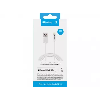 Sandberg USB-A auf Lightning MFI 1M, 1 m, Lightning, USB A, Weiß, Gerade, Gerade