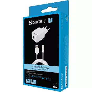 Sandberg AC Ladegerät EU Lightning 2.4A, Innenbereich, AC, 5 V, Weiß