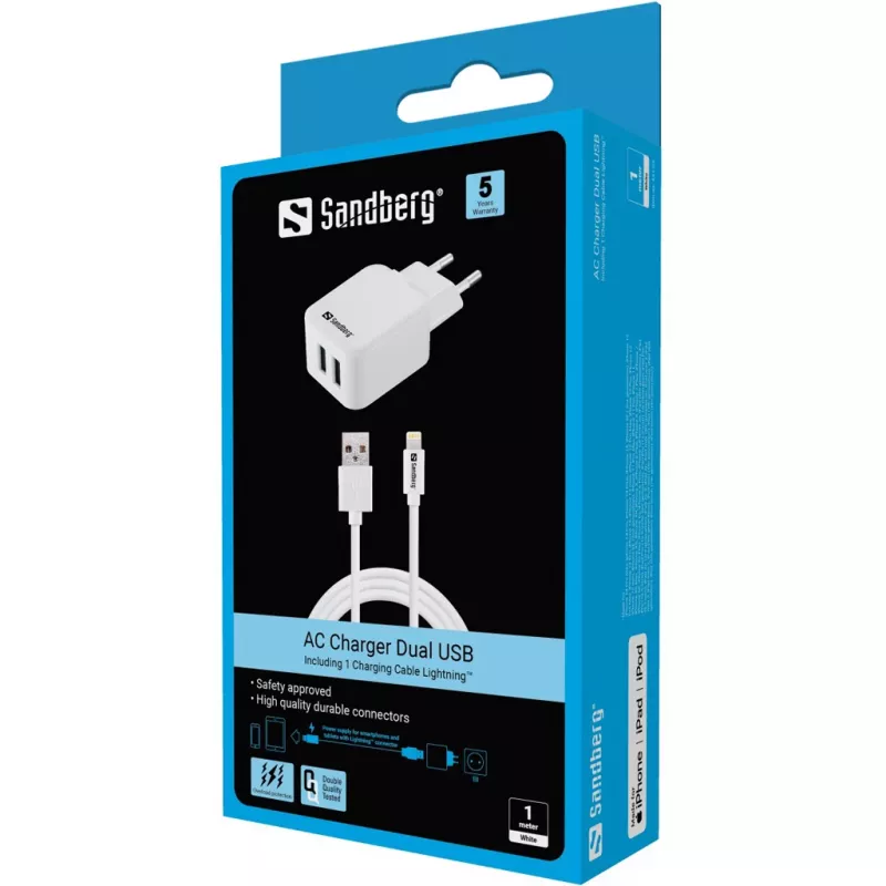 Sandberg AC Ladegerät EU Lightning 2.4A, Innenbereich, AC, 5 V, Weiß