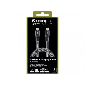 Sandberg Survivor USB-C-Kabel 1M 100W, 1 m, USB C, USB C, USB 2.0, Schwarz, Grau