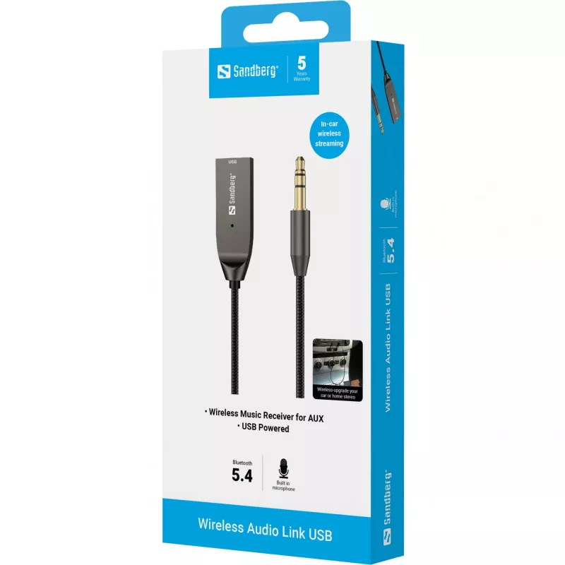 Sandberg Wireless Audio Link USB, USB, A2DP, AVRCP, HFP, 10 m, Schwarz, Dock, 5 V