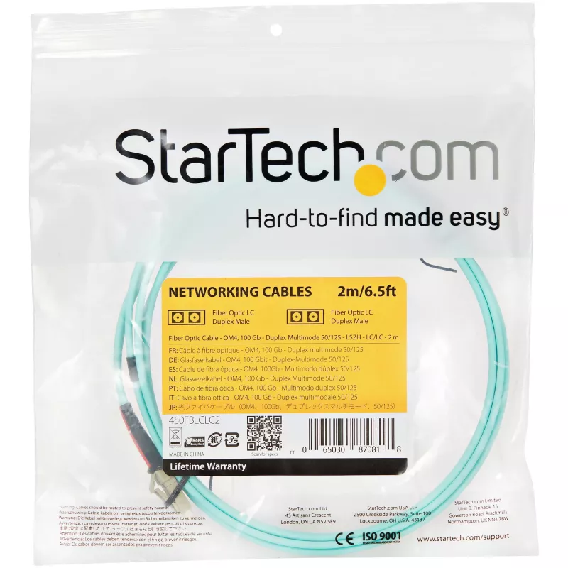 StarTech.com 2 m (6 ft) LC/UPC auf LC/UPC OM4 Multimode Glasfaserkabel, 50/125 µm LOMMF/VCSEL Zipcord Faser, 100G, geringe Einfügedämpfung – LSZH Glasfaser-Patchkabel