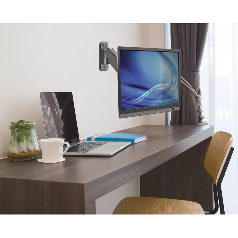 Manhattan Wandhalterung für TV & Monitore (Federarm, 2 Gelenke), Für Bildschirme 17 Zoll bis 32 Zoll, VESA-Kompatibilität: 75x75 mm und 100x100 mm – Überprüfen Sie die Abmessungen der vier Befestigungslöcher auf der Rückseite des Bildschirms, um sicherzustellen, dass sie passt, Max. 8 kg, Schwarz, Halterung, Lebenslange Garantie