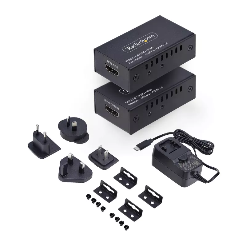 StarTech.com HDMI-Extender über CAT5e/CAT6, 4K 60Hz, bis zu 200ft (60m), Sender- und Empfänger-Kit, Power over Kabel, kompakte Bauform