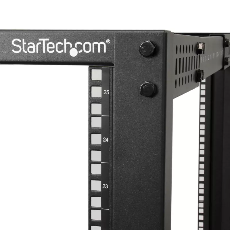 StarTech.com 4-Post 25U Mobiles Open-Frame-Server-Rack, Vier-Pfosten-19-Zoll-Netzwerk-Rack mit Rädern, Rollbares Rack mit einstellbarer Tiefe für Computer-/AV-/Daten-/IT-Ausrüstung – Rollen, Nivellierfüße oder Bodenmontage