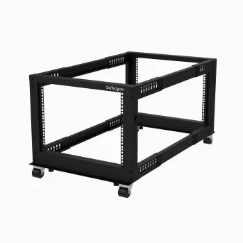 StarTech.com 4-Post 8U Mobiles Open-Frame-Serverrack, Vier-Pfosten 19-Zoll-Netzwerkrack mit Rädern, Kleines Rollbares Rack mit einstellbarer Tiefe für Computer/AV/Daten/IT-Ausrüstung – Rollen, Nivellierfüße oder Bodenmontage