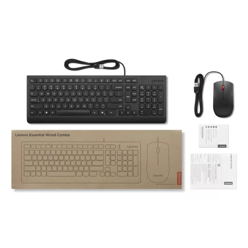 Lenovo Essential Wired Combo Schwarz US Euro Tastatur Maus enthalten Universal USB
