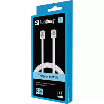 Sandberg Telefonkabel RJ11-RJ11 1,8 m, 1,8 m, RJ11, RJ11, Stecker, Stecker, Weiß
