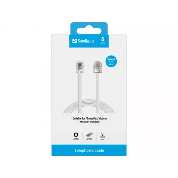 Sandberg Telefonkabel RJ11-RJ11 5 m, 5 m, RJ11, RJ11, Stecker, Stecker, Weiß