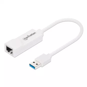 Manhattan USB-A Gigabit Netzwerkadapter, Weiß, 10/100/1000 Mbit/s Netzwerk, USB 3.0, Ethernet, RJ45, drei Jahre Garantie, entspricht USB31000SW.