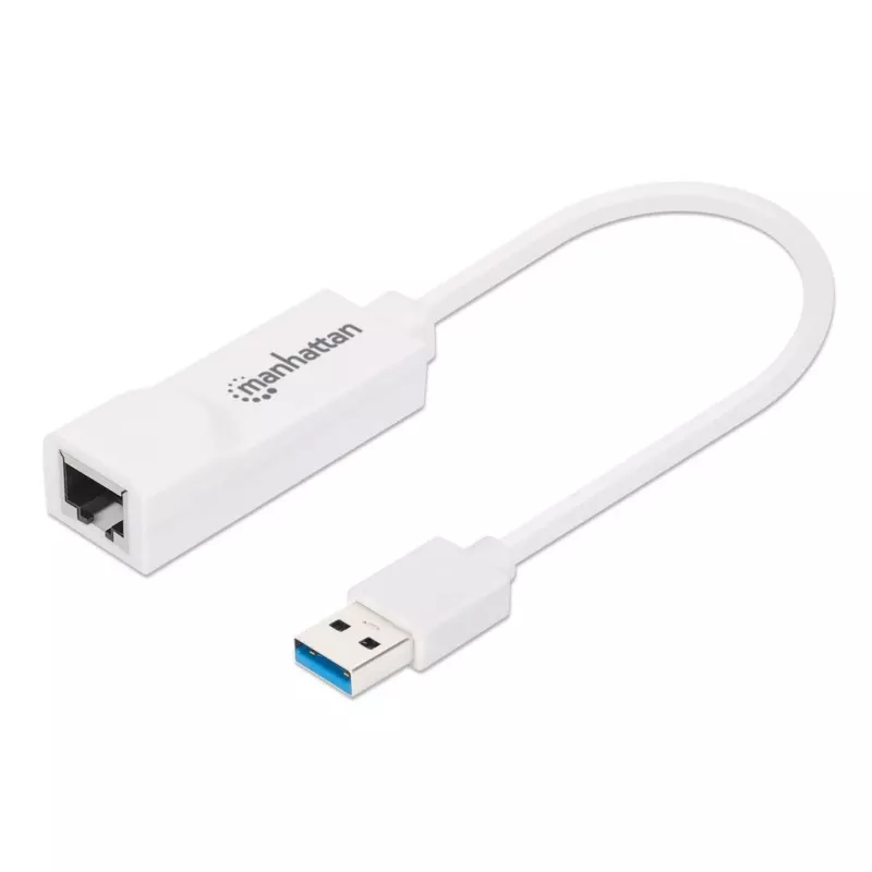 Manhattan USB-A Gigabit Netzwerkadapter, Weiß, 10/100/1000 Mbit/s Netzwerk, USB 3.0, Ethernet, RJ45, drei Jahre Garantie, entspricht USB31000SW.