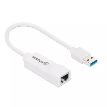 Manhattan USB-A Gigabit Netzwerkadapter, Weiß, 10/100/1000 Mbit/s Netzwerk, USB 3.0, Ethernet, RJ45, drei Jahre Garantie, entspricht USB31000SW.