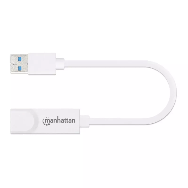 Manhattan USB-A Gigabit Netzwerkadapter, Weiß, 10/100/1000 Mbit/s Netzwerk, USB 3.0, Ethernet, RJ45, drei Jahre Garantie, entspricht USB31000SW.
