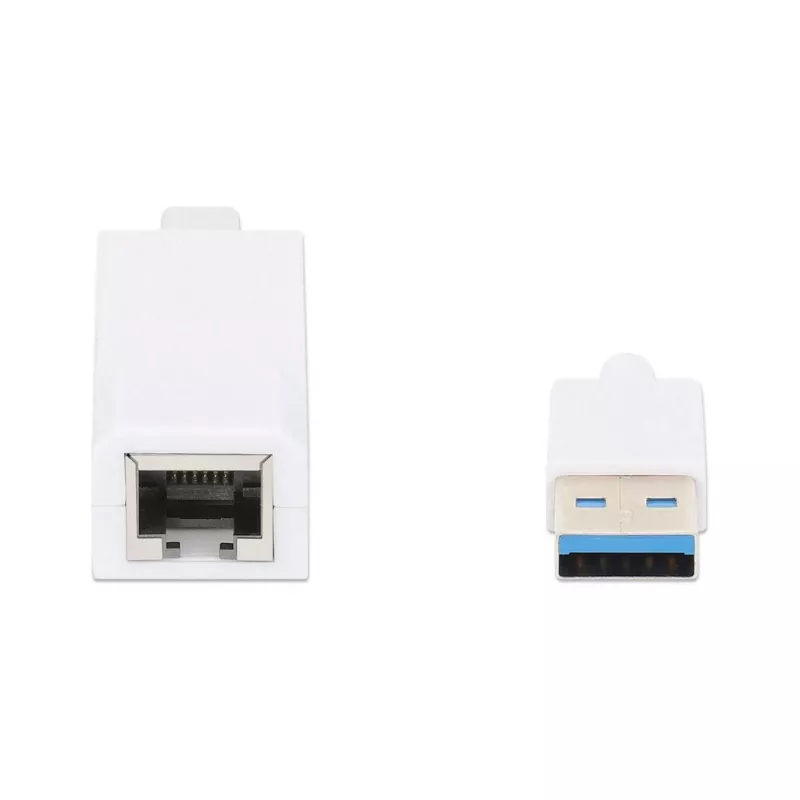 Manhattan USB-A Gigabit Netzwerkadapter, Weiß, 10/100/1000 Mbit/s Netzwerk, USB 3.0, Ethernet, RJ45, drei Jahre Garantie, entspricht USB31000SW.