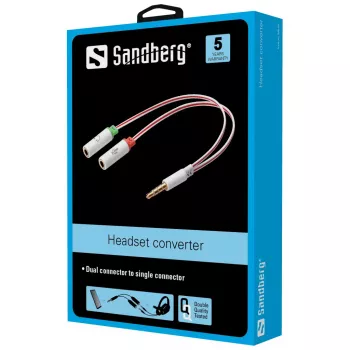 Sandberg Headset-Adapter Dual-Einfach, 3,5-mm-TRS, Stecker, Buchse, Weiß